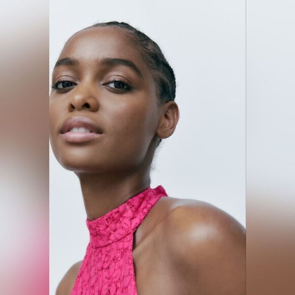 Zara LACE HALTER DRESS PINK - Picture 11 of 14